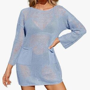 Elegant Light Blue Knit Swim Cover-Up
